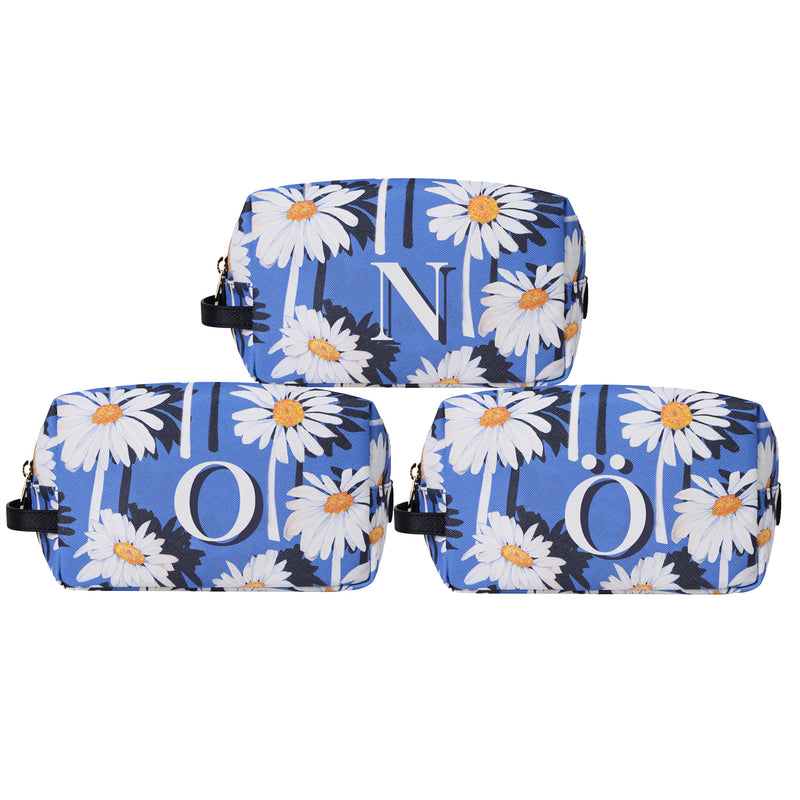 Fonfique bacio make-up washbag makyaj çantası seyahat çantası papatya daisy mavi blue beyaz white hediye gift monogram alphabet 