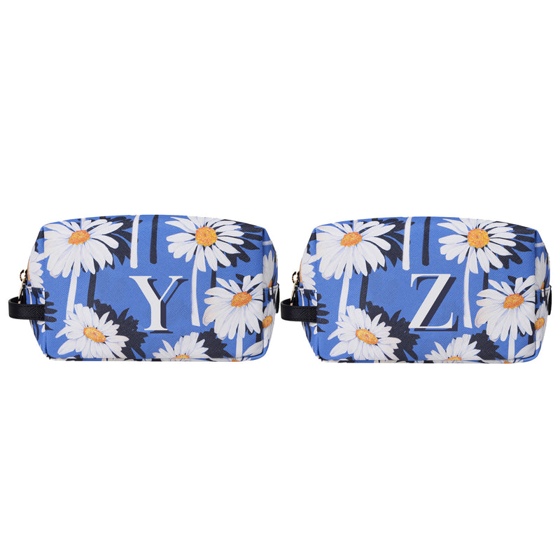 Fonfique bacio make-up washbag makyaj çantası seyahat çantası papatya daisy mavi blue beyaz white hediye gift monogram alphabet 