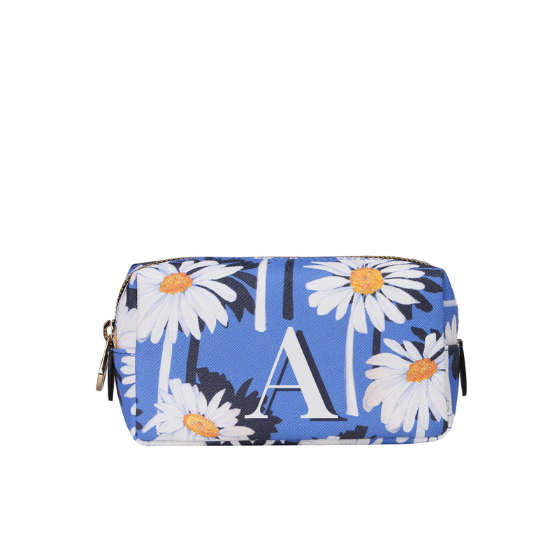 Fonfique MiniBacio Pouch makeup bag makyaj cantasi papatya daisy mavi beyaz blue white monogram hediye gift