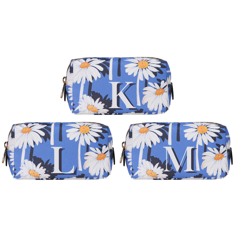 Fonfique MiniBacio Pouch makeup bag makyaj cantasi papatya daisy mavi beyaz blue white monogram hediye gift