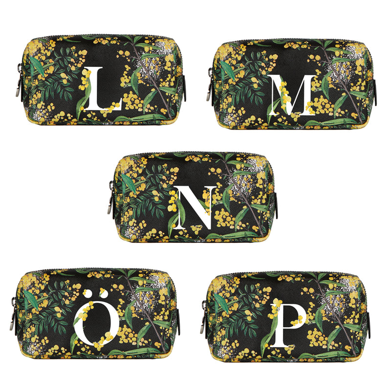 Mini Bacio Makyaj Çantası Mimoza - Fonfique Fonfique MiniBacio Pouch makeup bag makyaj cantasi mimoza mimosa yellow sarı monogram hediye gift